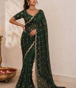 Green embroidered satin saree