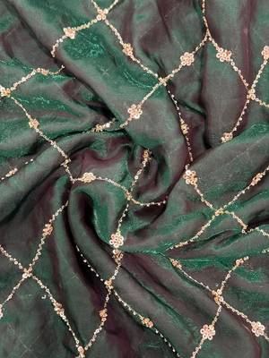 Green embroidered satin saree 4