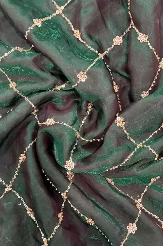 Green embroidered satin saree