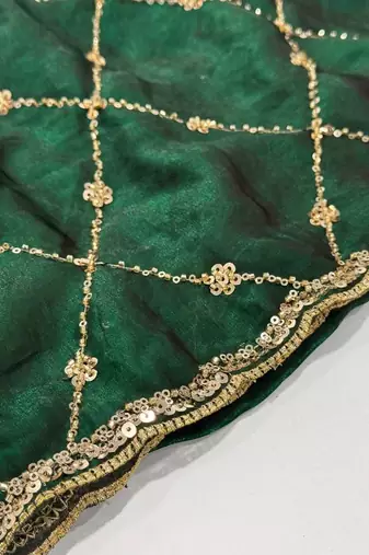 Green embroidered satin saree
