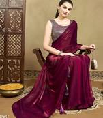 Burgundy women solid saree with blouse