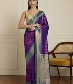 Purple ethnic motifs woven design kanjeevaram saree with blouse