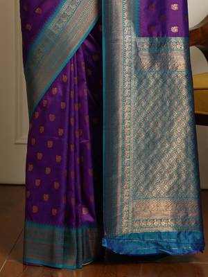 Purple ethnic motifs woven design kanjeevaram saree with blouse 4