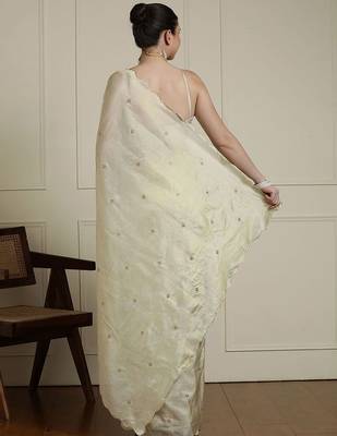 Cream embroidered sequinned georgette saree 3