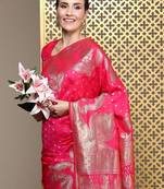 Magenta ethnic motifs zari silk blend banarasi saree