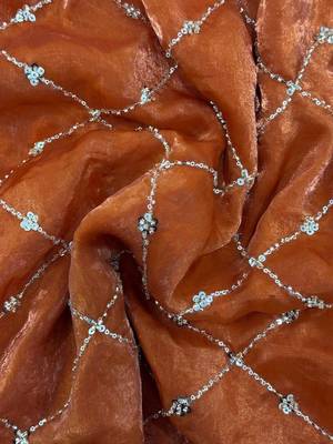 Rust sequinned satin saree 4