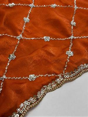 Rust sequinned satin saree 5