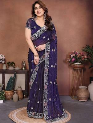 Violet violet frendy chiffon embroidery saree 1