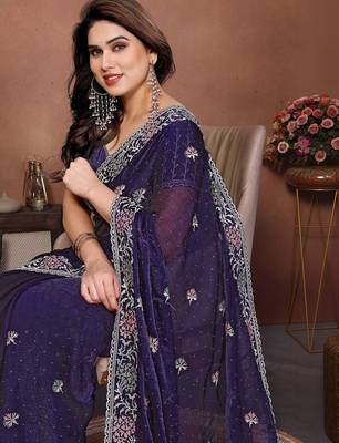 Violet violet frendy chiffon embroidery saree 2