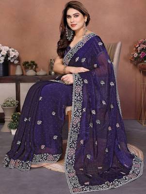 Violet violet frendy chiffon embroidery saree 3