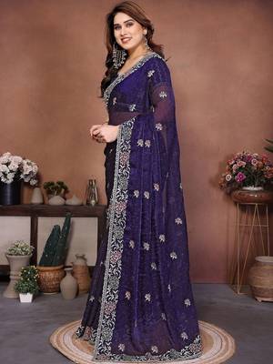 Violet violet frendy chiffon embroidery saree 5