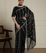 Black geometric embellished sequinned saree with blouse