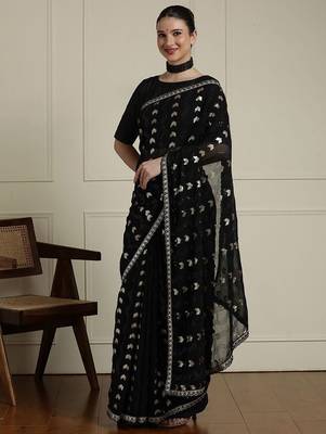 Black geometric embellished sequinned saree with blouse 2