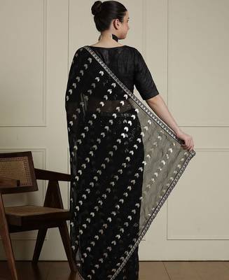 Black geometric embellished sequinned saree with blouse 3