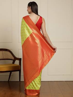 Green ethnic motifs woven design zari kanjeevaram saree 3