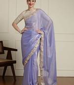 Lavender embellished border saree with unstitched blouse