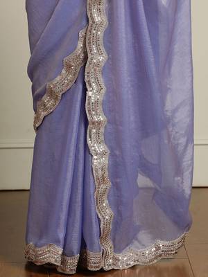 Lavender embellished border saree with unstitched blouse 5