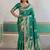 Teal ethnic motifs woven design zari saree with unstitched blouse