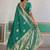 Teal ethnic motifs woven design zari saree with unstitched blouse