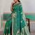 Teal ethnic motifs woven design zari saree with unstitched blouse