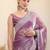Lavender embroidered border saree with blouse piece