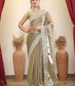 Olive embroidered designer saree with blouse