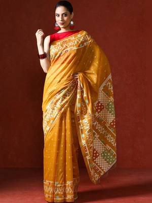 Yellow woven design chanderi sarees with blouse piece 1