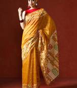 Yellow woven design chanderi sarees with blouse piece