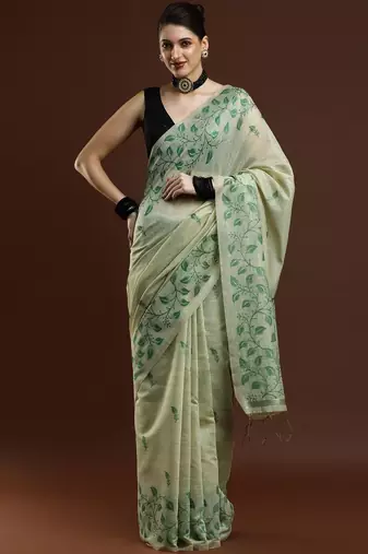 Green woven design chanderi sarees with blouse piece