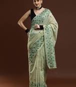 Green woven design chanderi sarees with blouse piece