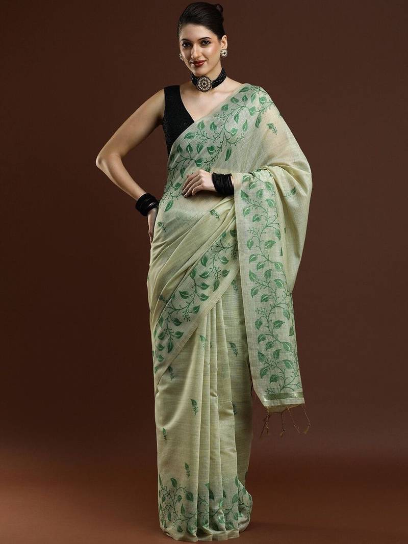 Green woven design chanderi sarees with blouse piece