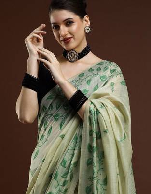 Green woven design chanderi sarees with blouse piece 2