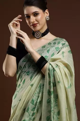 Green woven design chanderi sarees with blouse piece