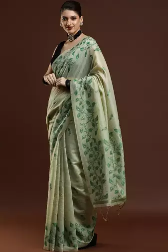 Green woven design chanderi sarees with blouse piece