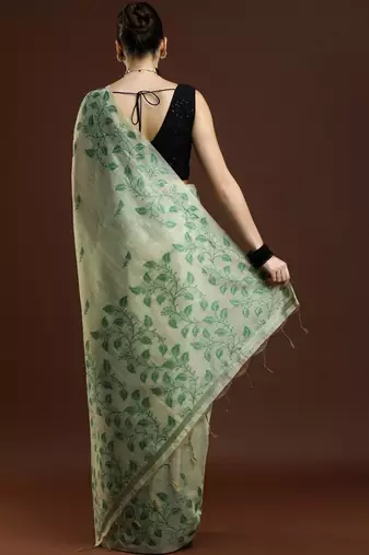 Green woven design chanderi sarees with blouse piece