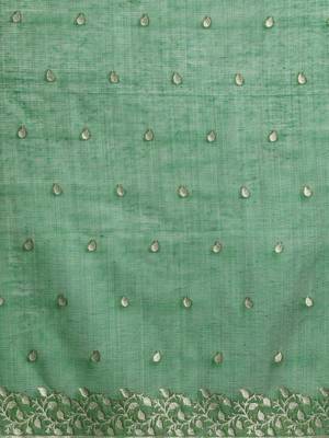 Green woven design chanderi sarees with blouse piece 5