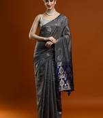 Navy blue woven design muga sarees with blouse piece