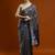 Navy blue woven design muga sarees with blouse piece