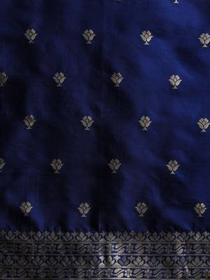 Navy blue woven design muga sarees with blouse piece 5