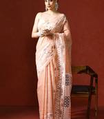 Peach woven design chanderi sarees with blouse piece