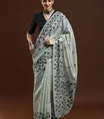 Grey woven design chanderi sarees with blouse piece