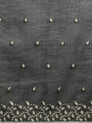 Grey woven design chanderi sarees with blouse piece 5