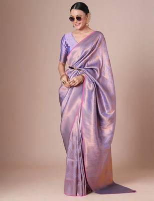 Lavender woven designed festive wear saree with blouse 2