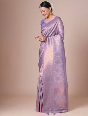 Lavender woven designed festive wear saree with blouse 4