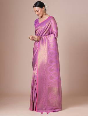 Pink woven design festive saree with matching blouse 2