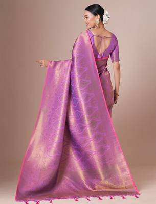 Pink woven design festive saree with matching blouse 3