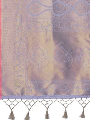 Silver kanjeevaram woven design saree with blouse piece 5
