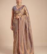 Rose rose gold kanjivaram woven design sarees with blouse piece unstiched blouse
