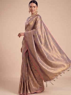 Rose rose gold kanjivaram woven design sarees with blouse piece unstiched blouse 3