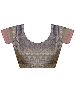 Rose rose gold kanjivaram woven design sarees with blouse piece unstiched blouse 4